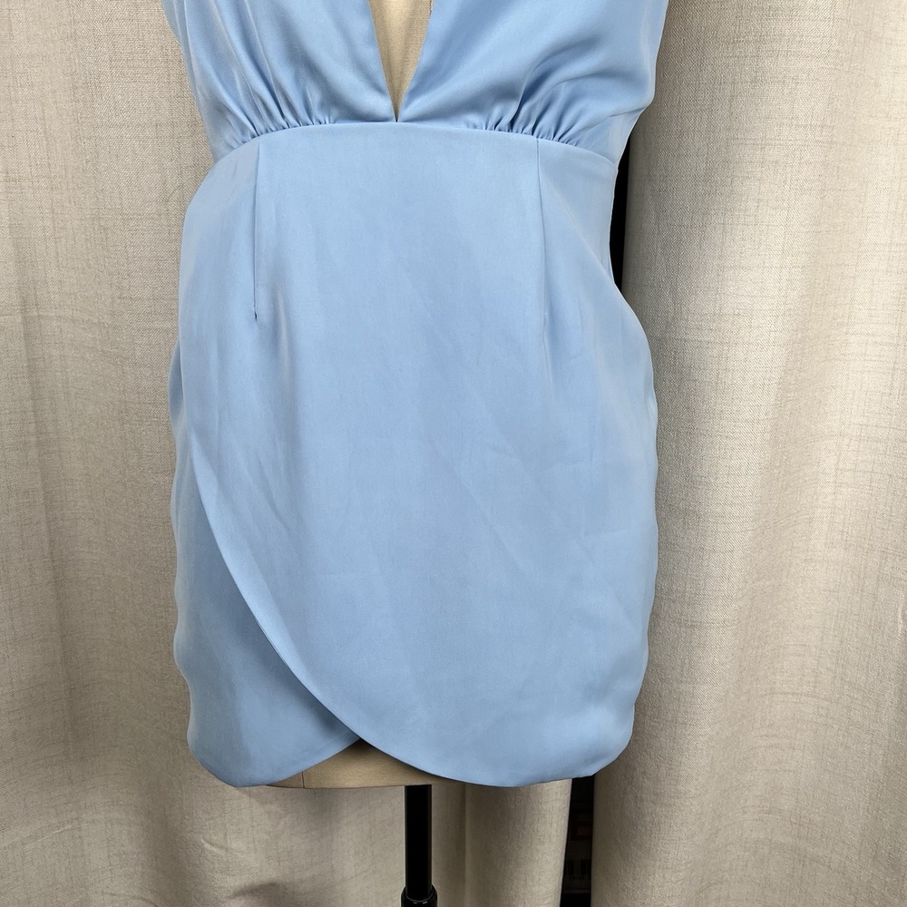 NEW! Superdown Revolve Vivian Deep V Mini Dress Light Blue Size Small Tulip Hem - Picture 3 of 10